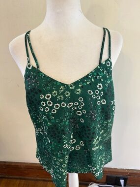 Skies Are Blue Green Floral Spaghetti Strap Top Size S EUC